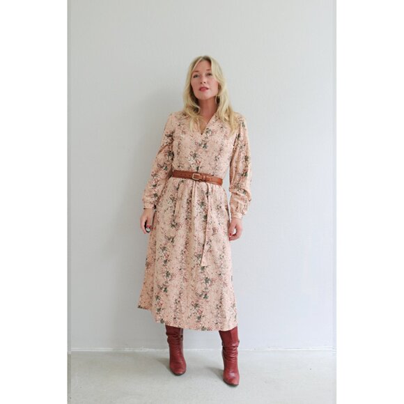 1970s Vintage Julie Miller Pink Floral Velvet Dress Women's Extra Small to Small - Picture 9 of 9